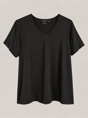 Susan Graver Black V-Neck Short Sleeve Tee
